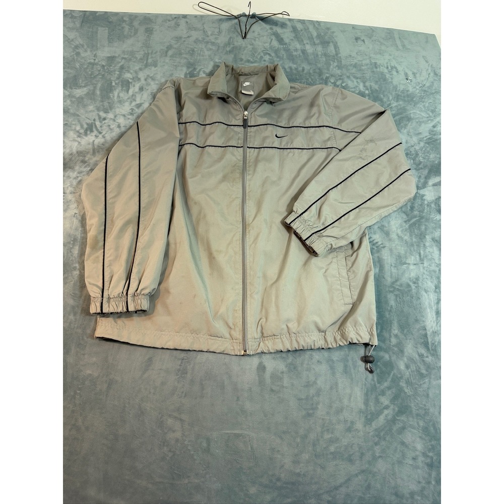 Nike Vintage Grey Full Zip Windbreaker Jacket Large Embroidered Swoosh Piping